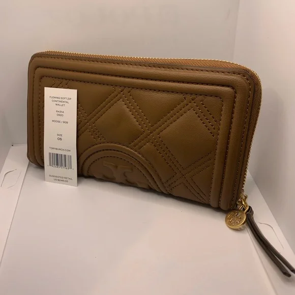 NWT Tory Burch Fleming Soft Zip Continental Wallet Moose/909 64314 - Picture 3 of 14